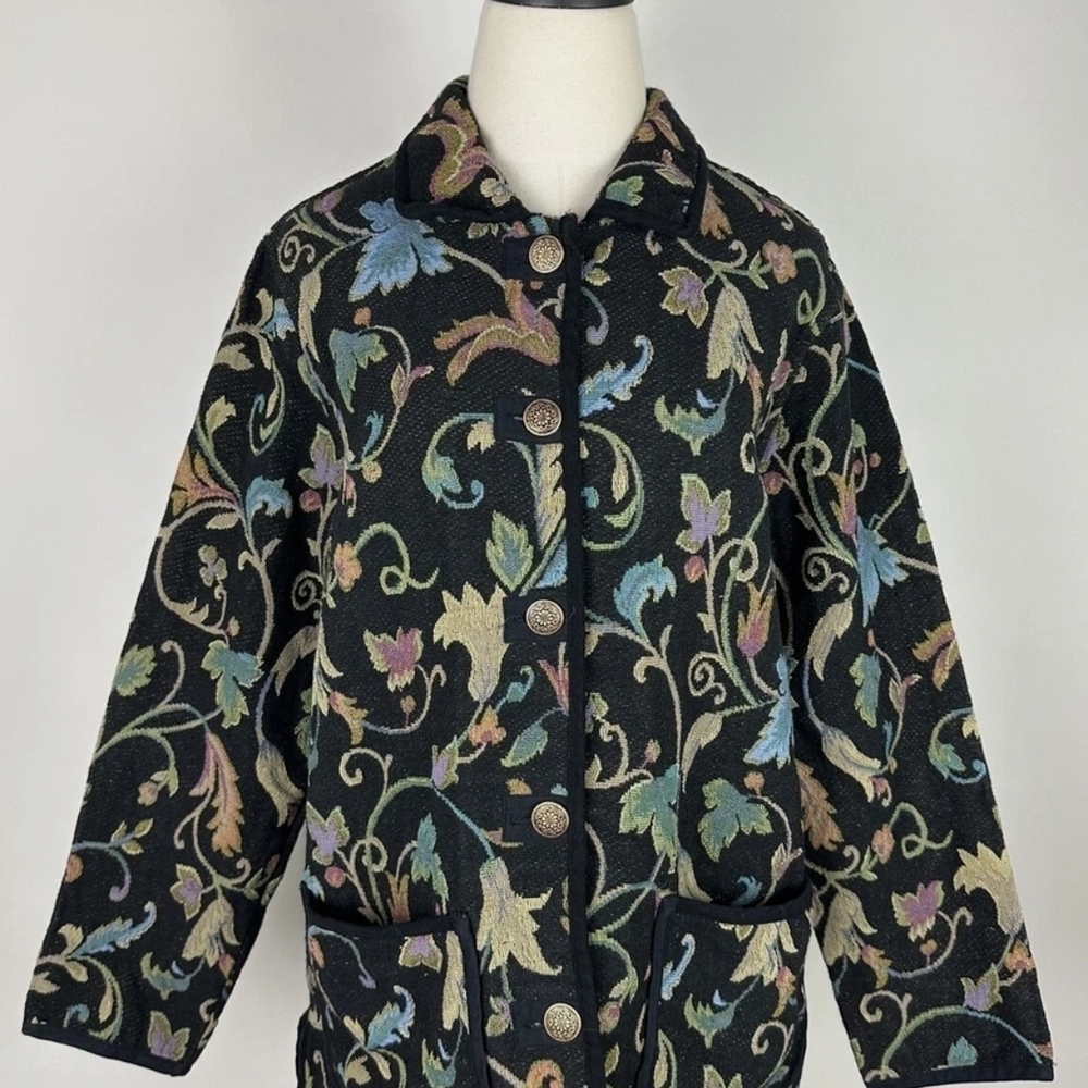 Blair VTG 90s Tapestry Barn Jacket  Floral Paisley Boxy Bohemian P2P 28
